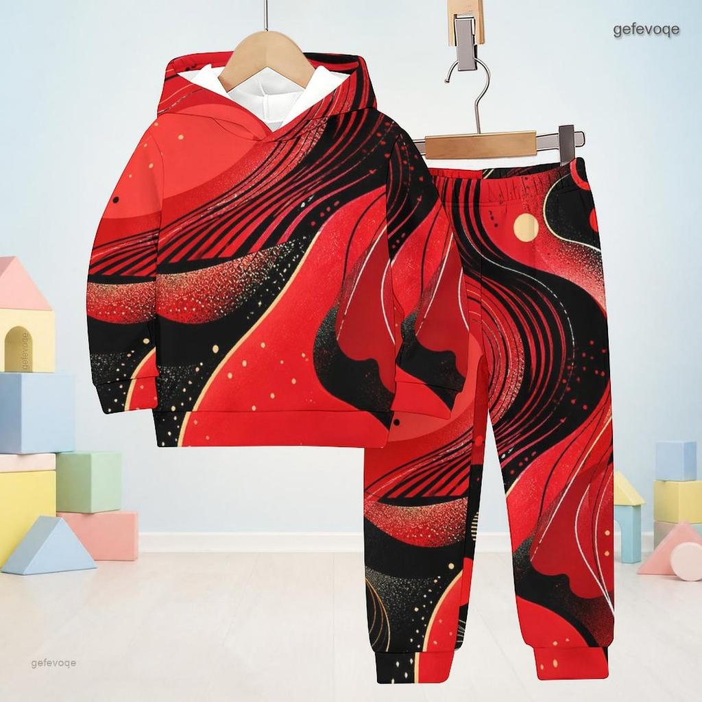 Kids Boys Girls Galaxy Smoke Printed Hooded Long Sleeve Sweatshirt Cuffed Pants Two Piece Set