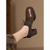 British-Style Women's Lace-Up Chunky Heel Loafers - Spring 2025 Collection: Comfortable Leather Shoes.