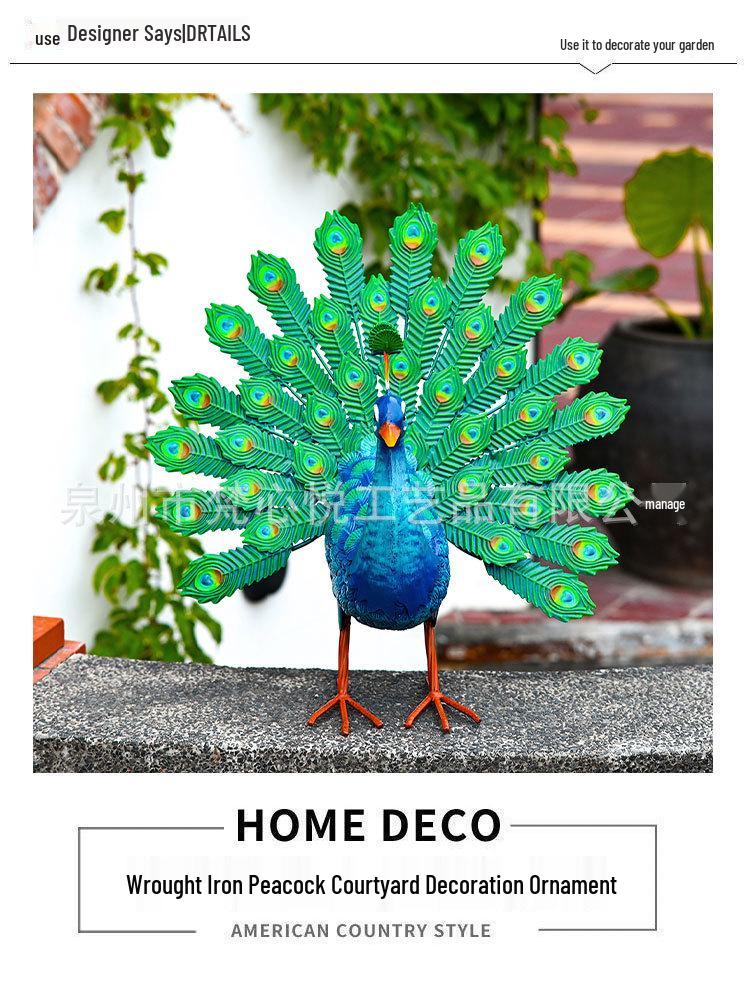 Outdoor Wrought Iron Peacock Sculpture - Forest Landscape Ornament