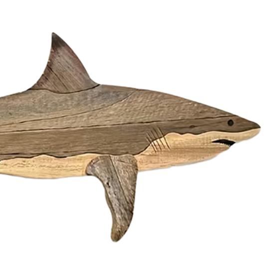 Rustikale Hai-Wanddekoration aus Holz, Meeresfisch-Wandskulptur für Schlafzimmer und Wohnzimmer