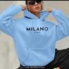 Damen Retro Kapuzenpullover Jacke mit Buchstabenprint - Mittellang, Locker, Langärmelig für Herbst/Winter