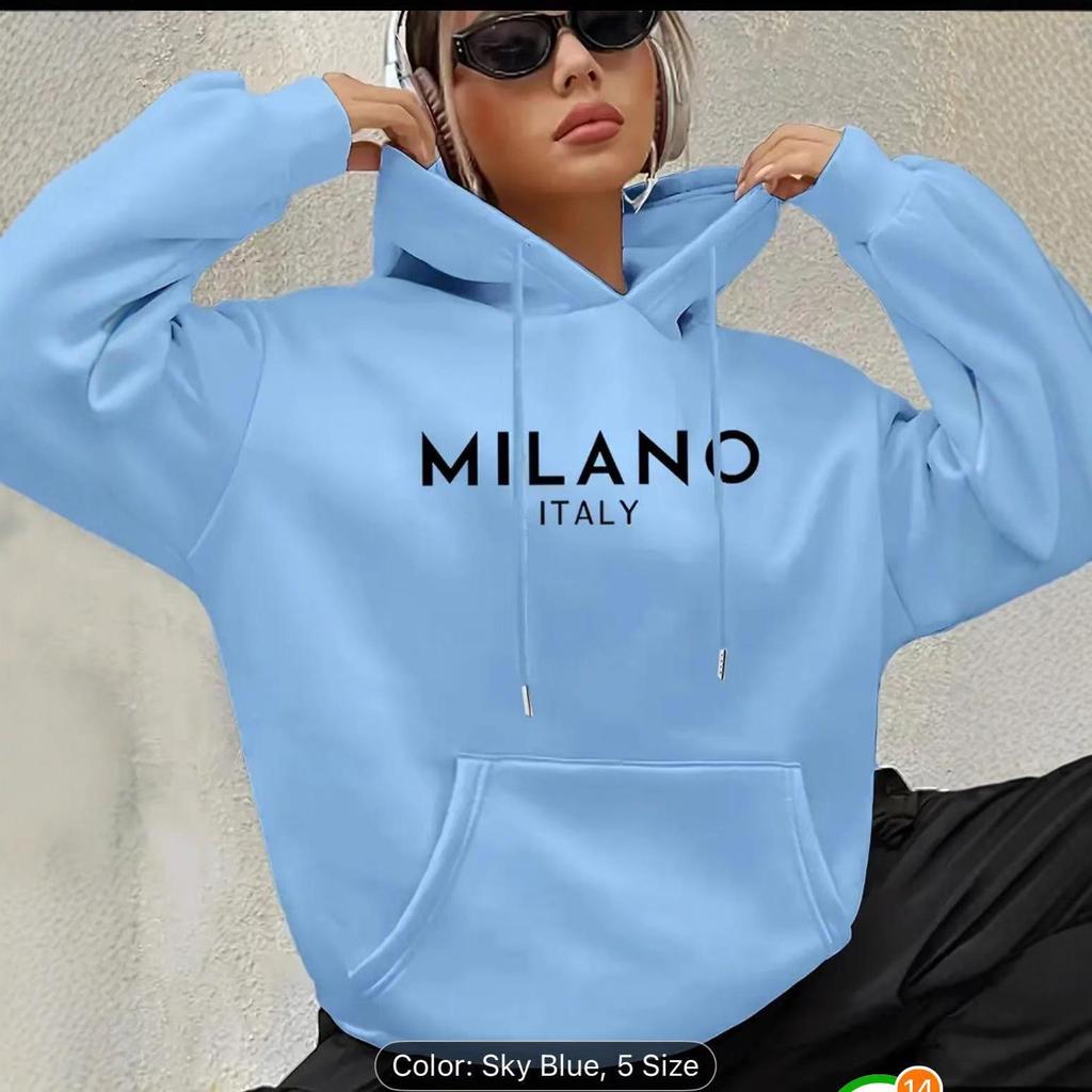 Damen Retro Kapuzenpullover Jacke mit Buchstabenprint - Mittellang, Locker, Langärmelig für Herbst/Winter