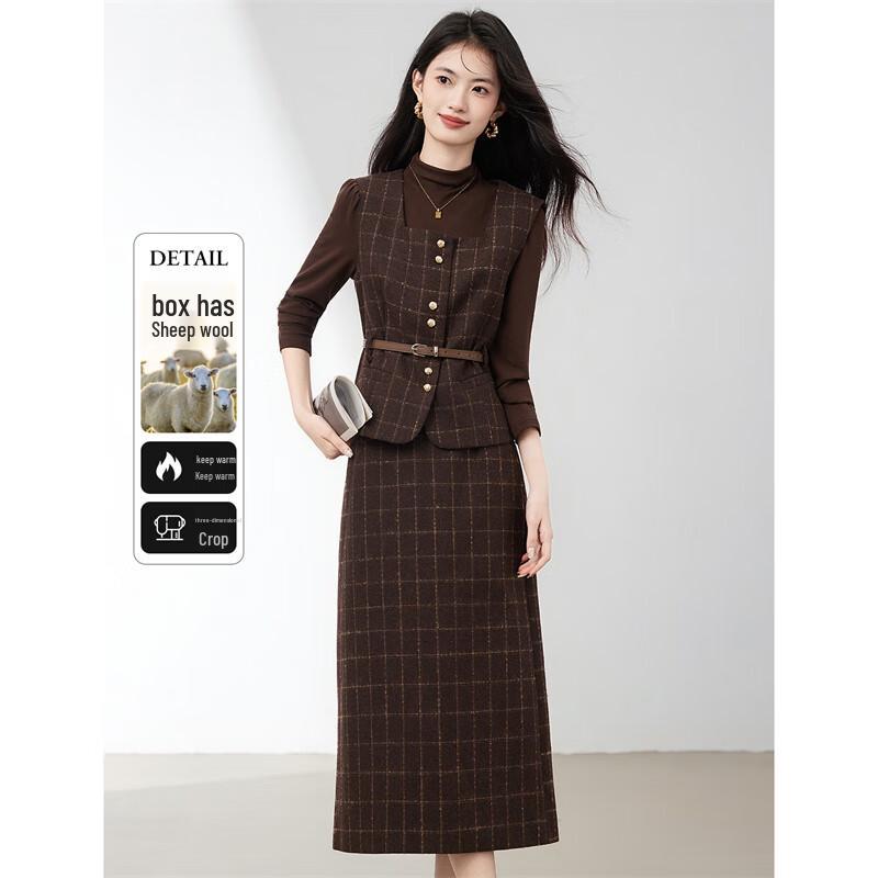 Женский винтажный клетчатый шерстяной костюм-тройка XL