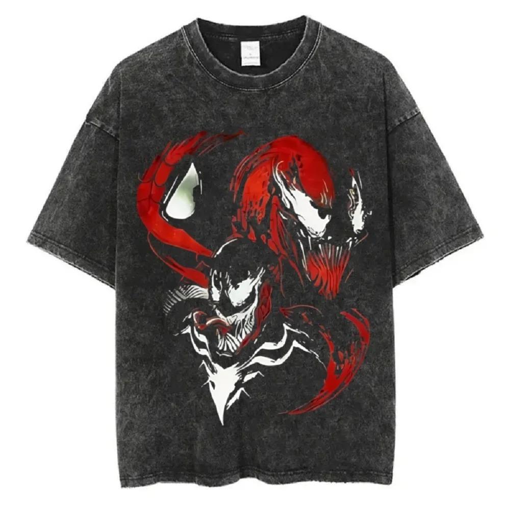 

Spider Man Printed Short Sleeved T-shirt For Autumn Casual Men s Streetwear Retro Distressed Washed Oversized Harajuku Cotton Material L синій