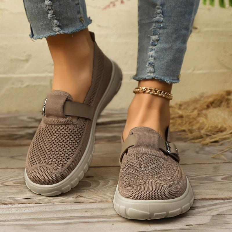 New Women's Casual Shoes Round Head Flat Comfortable and Breathable Mesh Shoes Fashionable and Versatile One Kick Flying Shoes