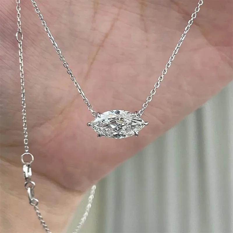 Marquise Cut Lab Grown Diamond Dainty Marquise Necklace Edge Embellished Small Diamonds Pendant