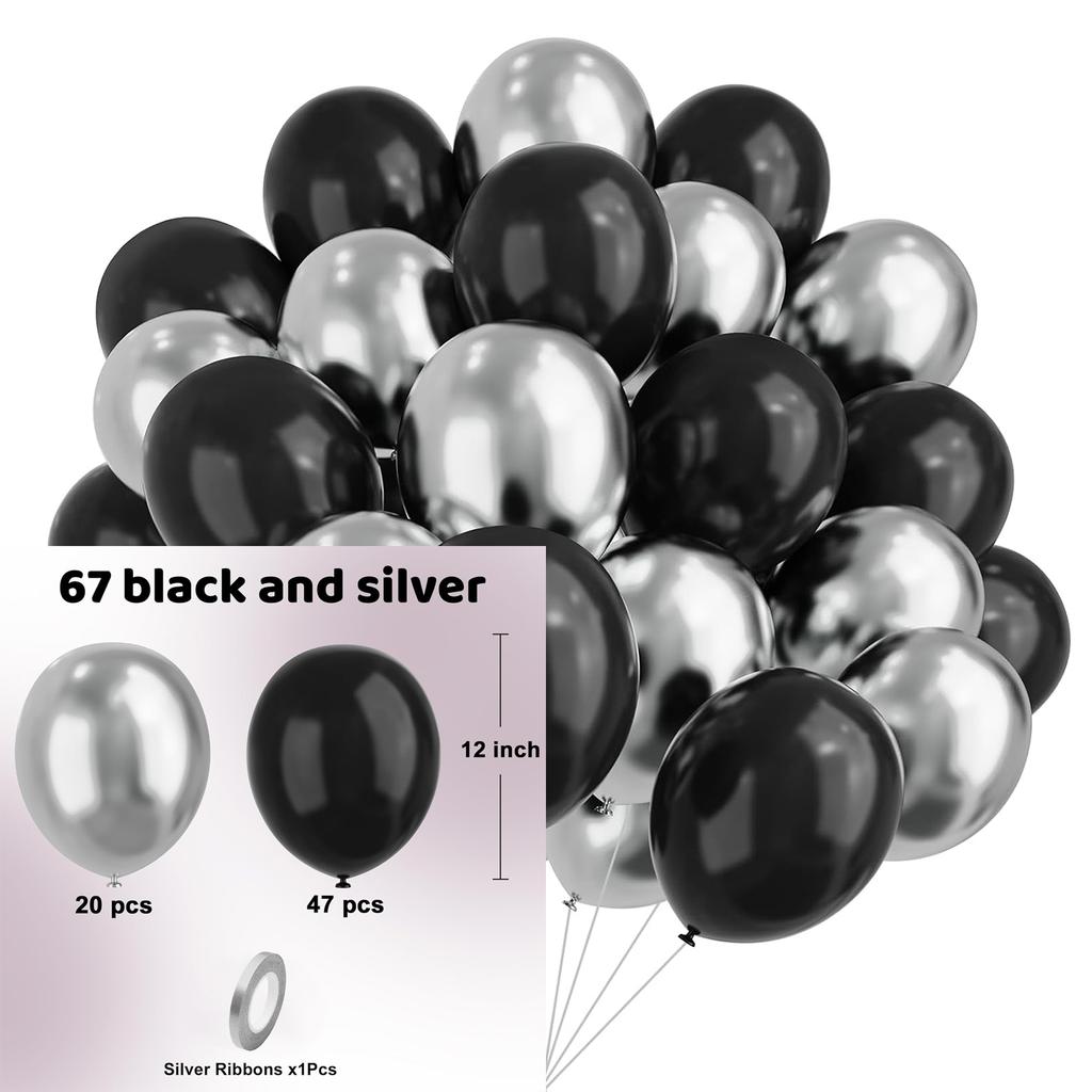 12inch-67pcs black red, pink and gold latex balloon set suitable for weddings, birthdays, popular parties, bridal showers