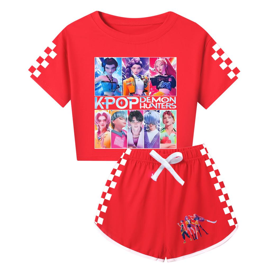 Padrão Caçadores de Demônios Kpop Conjunto de Pijama de Manga Curta e Shorts para Crianças e Adultos