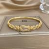 Luxury Gold Plated Inlaid Zircon Irregular Bracelet for Women Elegant Horseshoe Buckle Infinite Symbol Open Bangle Jewelry Gift