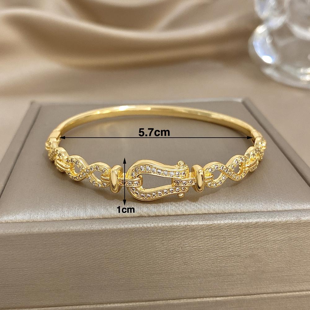 Luxury Gold Plated Inlaid Zircon Irregular Bracelet for Women Elegant Horseshoe Buckle Infinite Symbol Open Bangle Jewelry Gift
