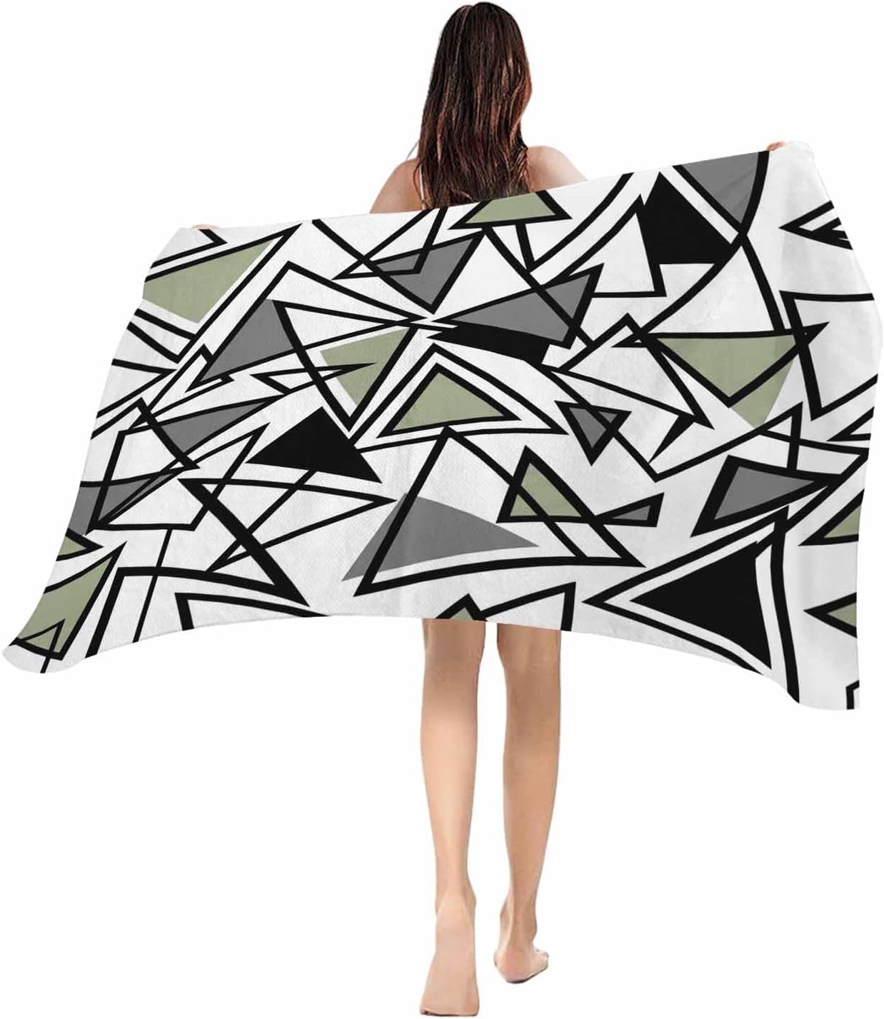 

Beach Towel Yellow Grey Geometric Bath Pool Towels Triangle Modern Art Soft Absorbent Beach Towel Lightweight Large Quick Dry W40*H60(CM)