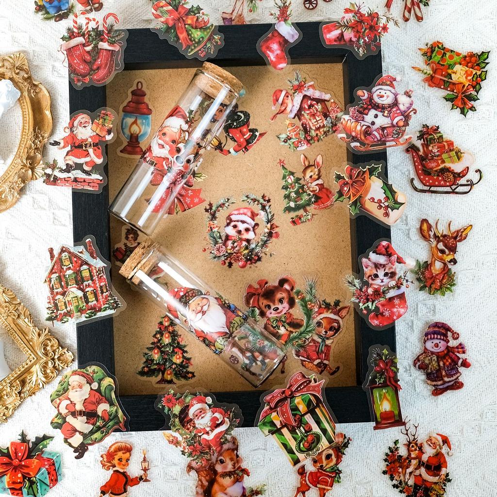50 PET Christmas Santa Claus themed transparent stickers for party decoration, doors and windows, refrigerator stickers 2026