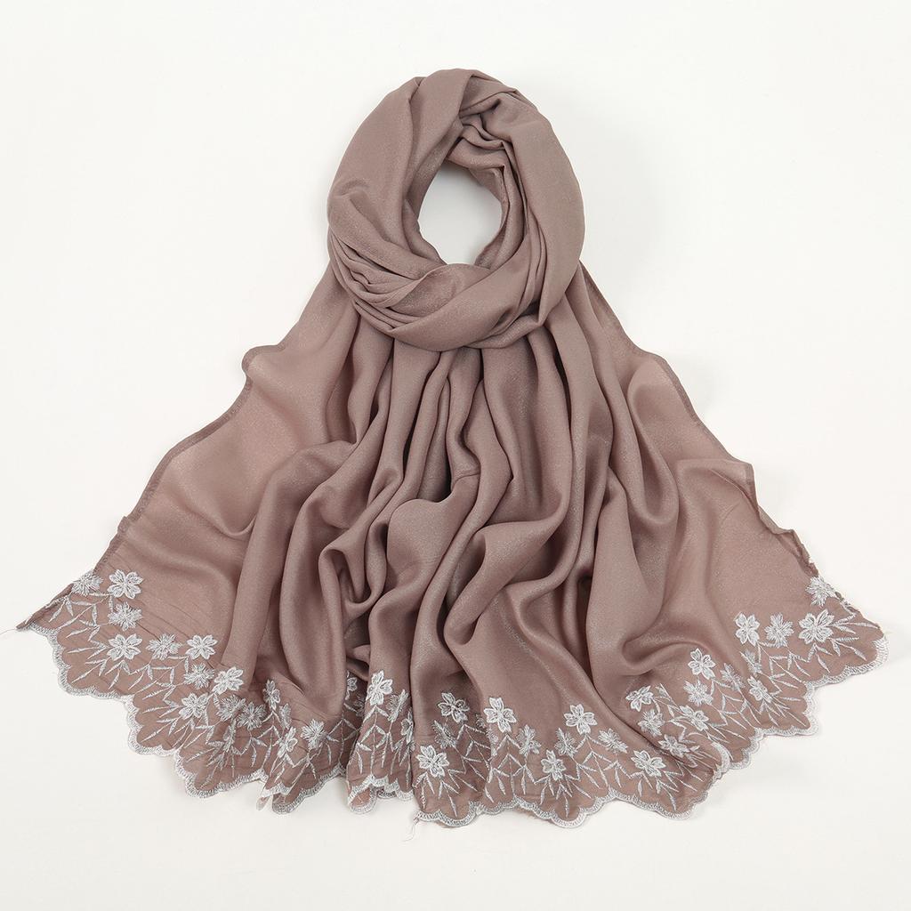 Women Scarf Pearl Embroidery Chiffon Fabric New Style Fashion Soft Middle East Long Scarf Multi Color Scarf