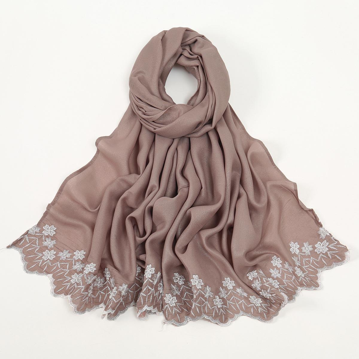 

Women Scarf Pearl Embroidery Chiffon Fabric New Style Fashion Soft Middle East Long Scarf Multi Color Scarf