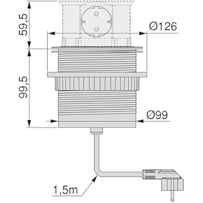Emuca - multiconnecteur vertikal push diamètre 100mm, 3 prises de type schuko, 1 usb type a, 1 usb type c, acier et plastique,