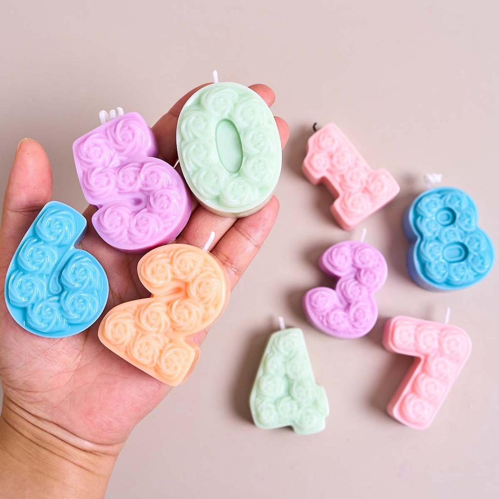 Rose Nummer 0-8 Silikon Kerzenform DIY Schokolade Fondant Kuchen Backformen Seife Gips Harz Handwerk Geburtstagsparty Ornament