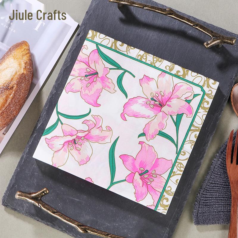 In-stock Red Floral Paper Napkins, Ideal for Western Restaurants & Bakeries