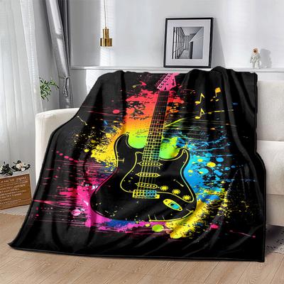 1pc Guitar Printing Lightweight Flannel Blanket, Comfortable and Warm Blanket, for Camping Sofa Bed and Couch Office, Suitable for Gift Blank