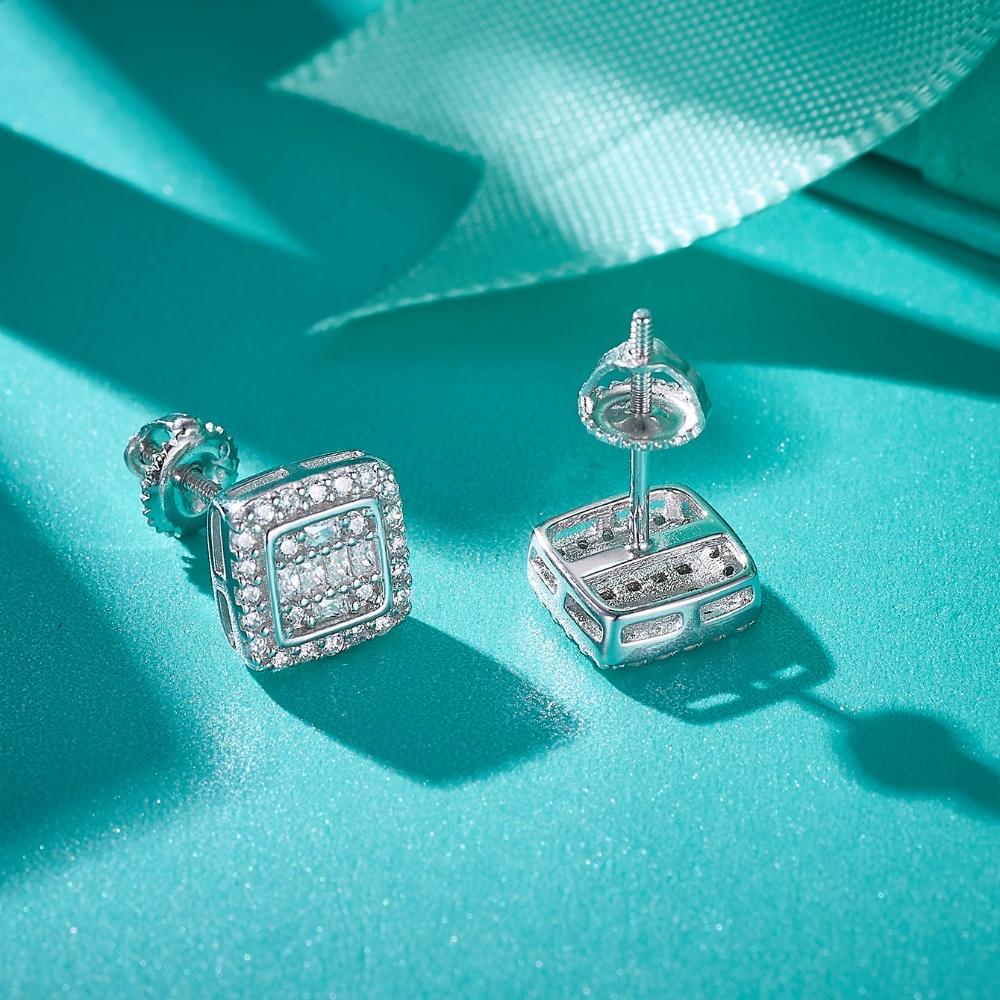 Moissanit Adevărat Bărbați Argint Sterling 925 Solid Adevărat Cercei Pătrați Hip Hop Gheață