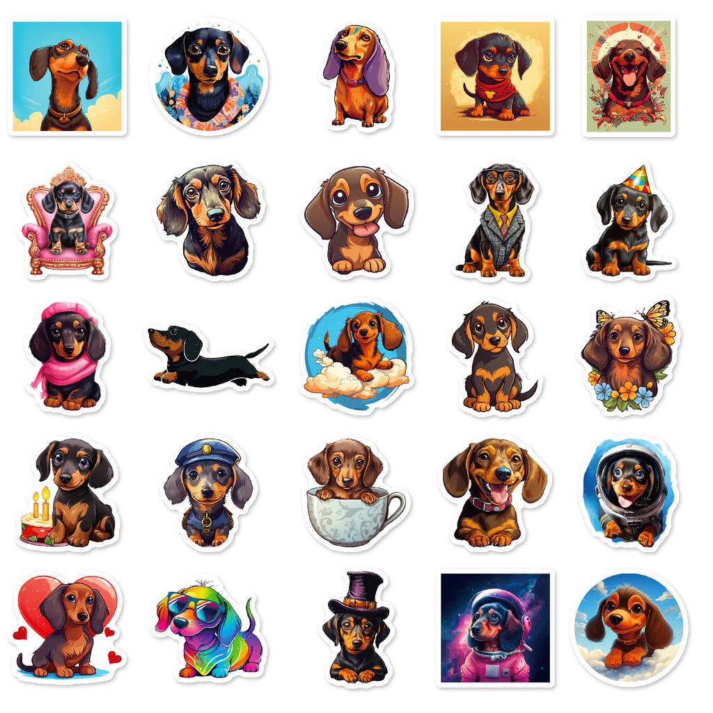 50 Cartoon Dackel Hund Niedliches Tier Graffiti Aufkleber Notizbuch Wasserbecher Handy Computer Wasserdichte Aufkleber