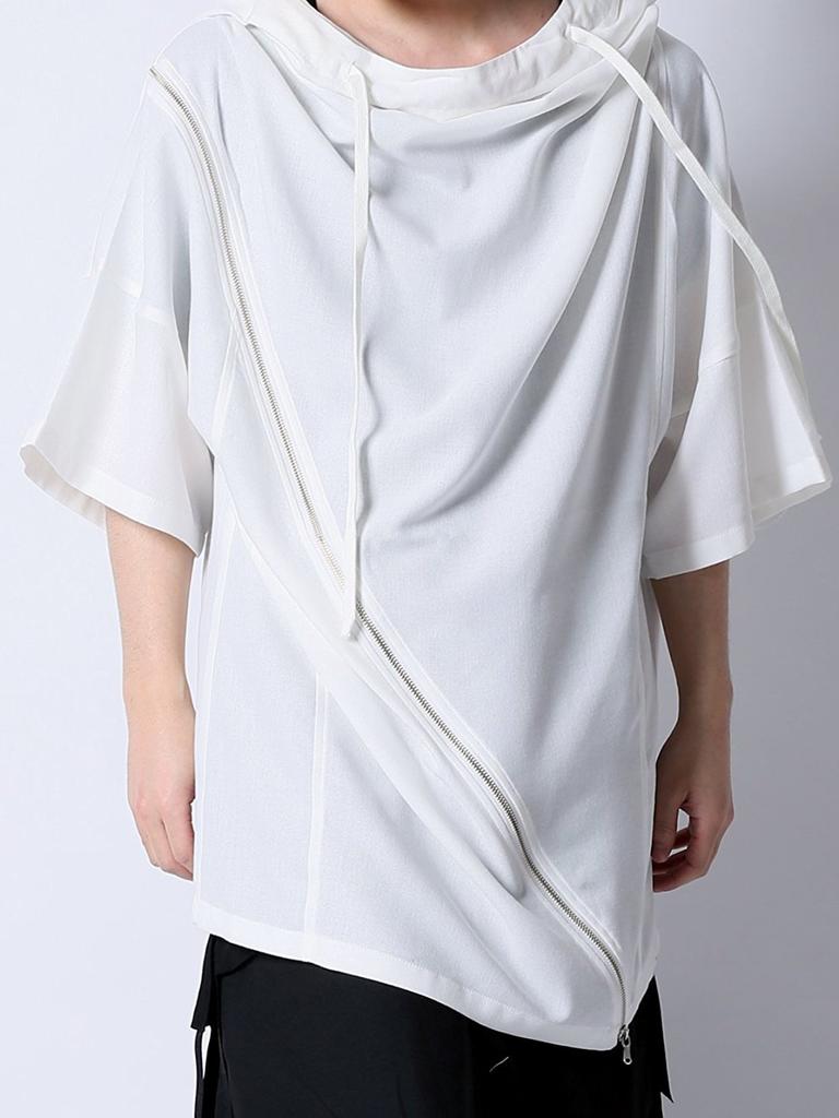 Cut and Sewn Long Fashionable Zip Asymmetric Hooded White F [AS SUPERSONIC] Men's