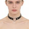 Unisex European Punk Black Leather Choker with Metal Chain and Lock Pendant.