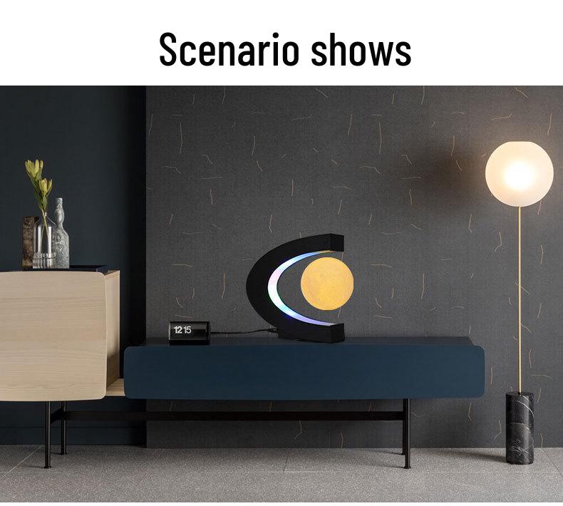 C-shaped 3-inch Magnetic Levitation Moon Lamp - Creative Floating Ornament for Office & Home, Personalizable with Logo