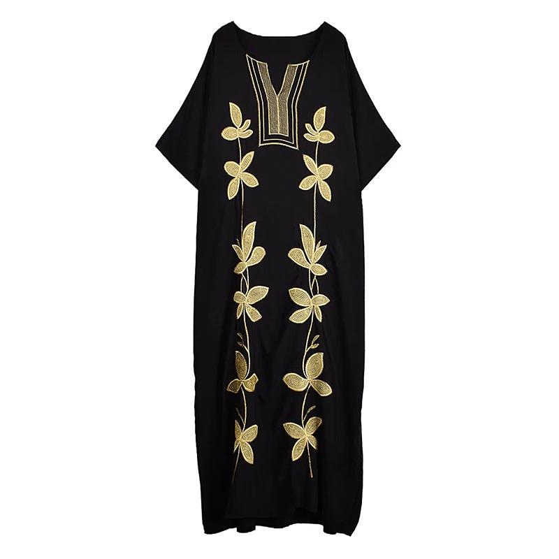 

XITAO Embroidery Half Sleeve Loose Female Dress GJ1201 One Size чёрный