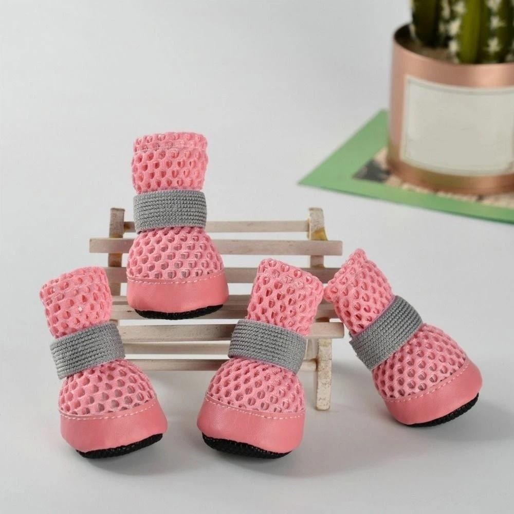 4PCS/SET Anti-Slip Dog Mesh Shoes Wear Resistant Dog Foot Cover Fashion Dog Net Shoes Spring Season