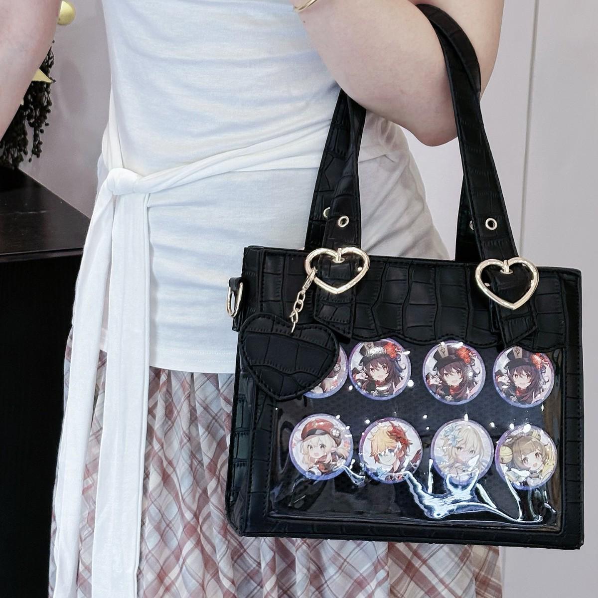Women s Japanese Style Crocodile Pattern Heart Ita Bag - Versatile Transparent PU Handbag & Crossbody чёрный
