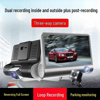 4" HD Three-Lens Dashcam with Front, Inside, Rear Cameras & Night Vision, Multi-Language Support