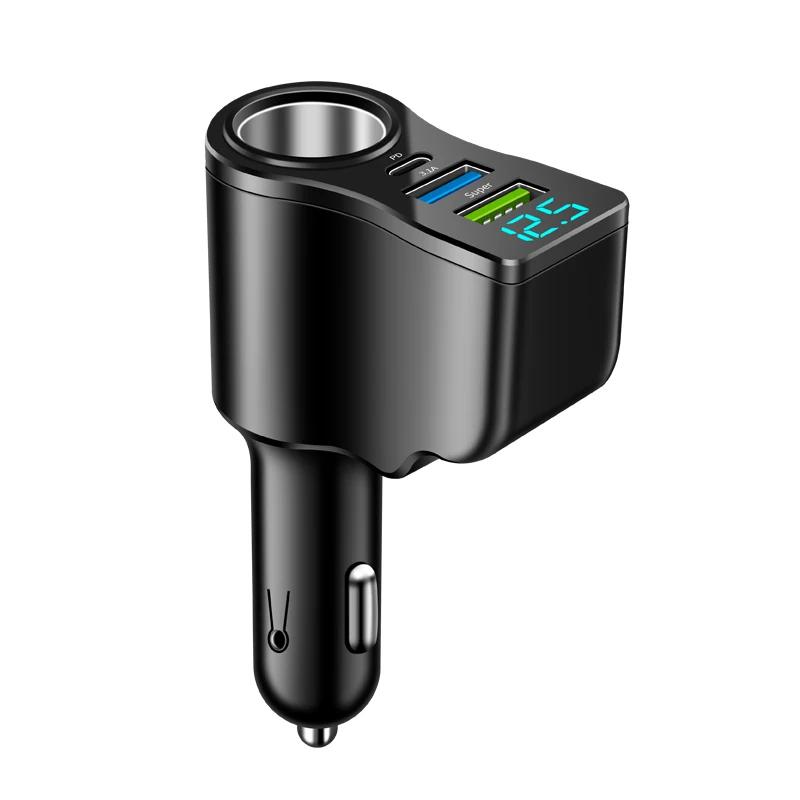 

New digital display car fast charging dual USB car charger car one to three cigarette lighter 66W car multifunctional charger