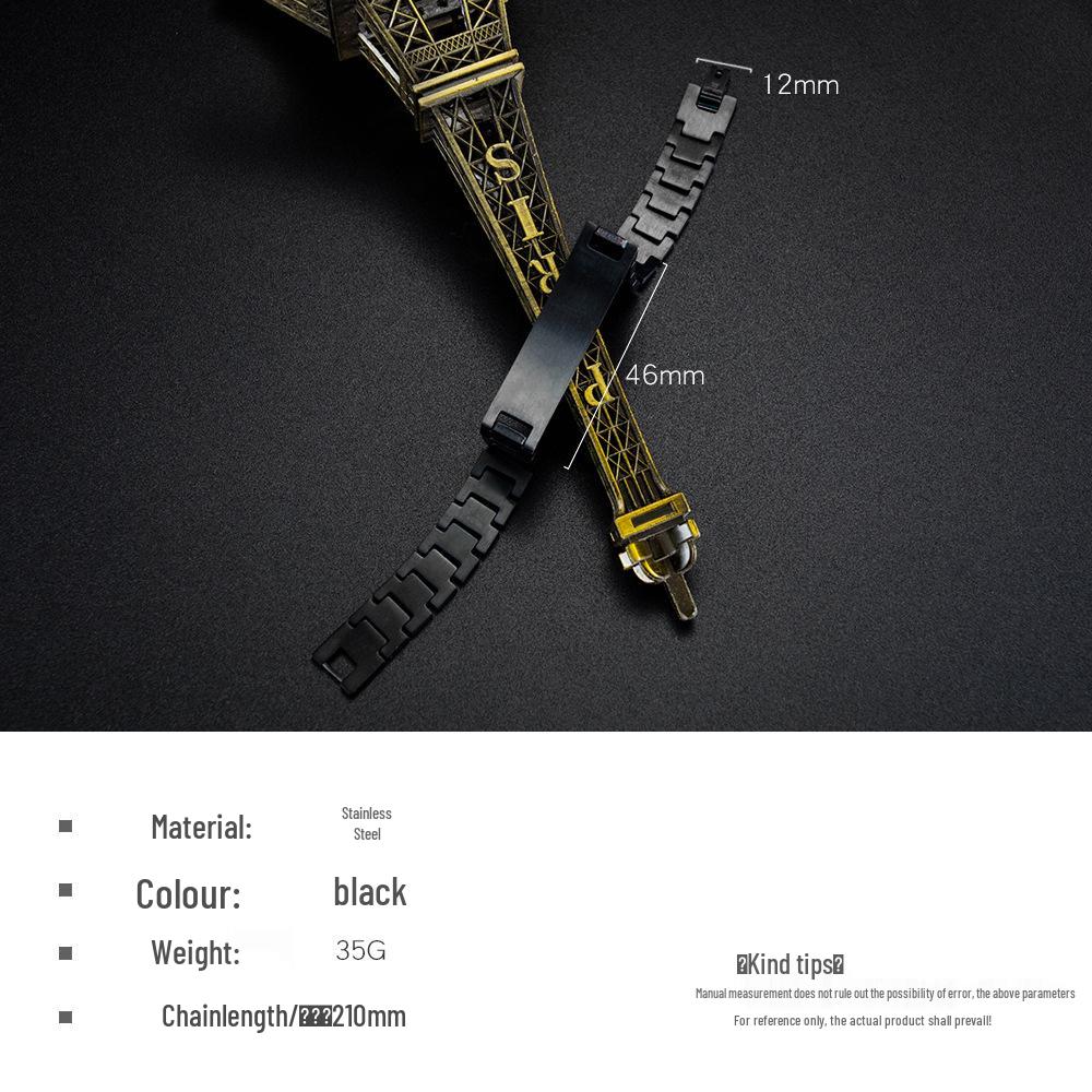 Japanese & Korean Style Men's Black Stainless Steel Engravable Bracelet