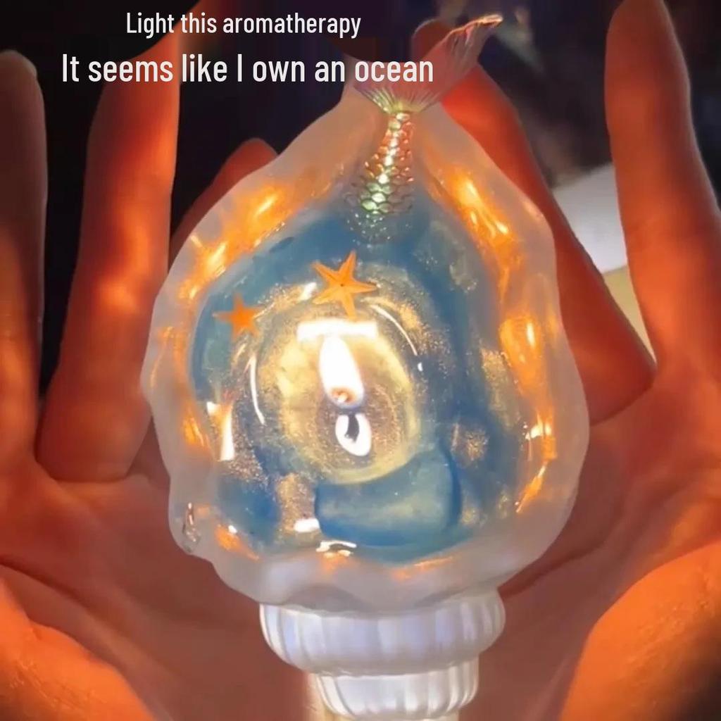 Ocean-Inspired Handmade Luminous Seashell & Mermaid Tail Scented Candle