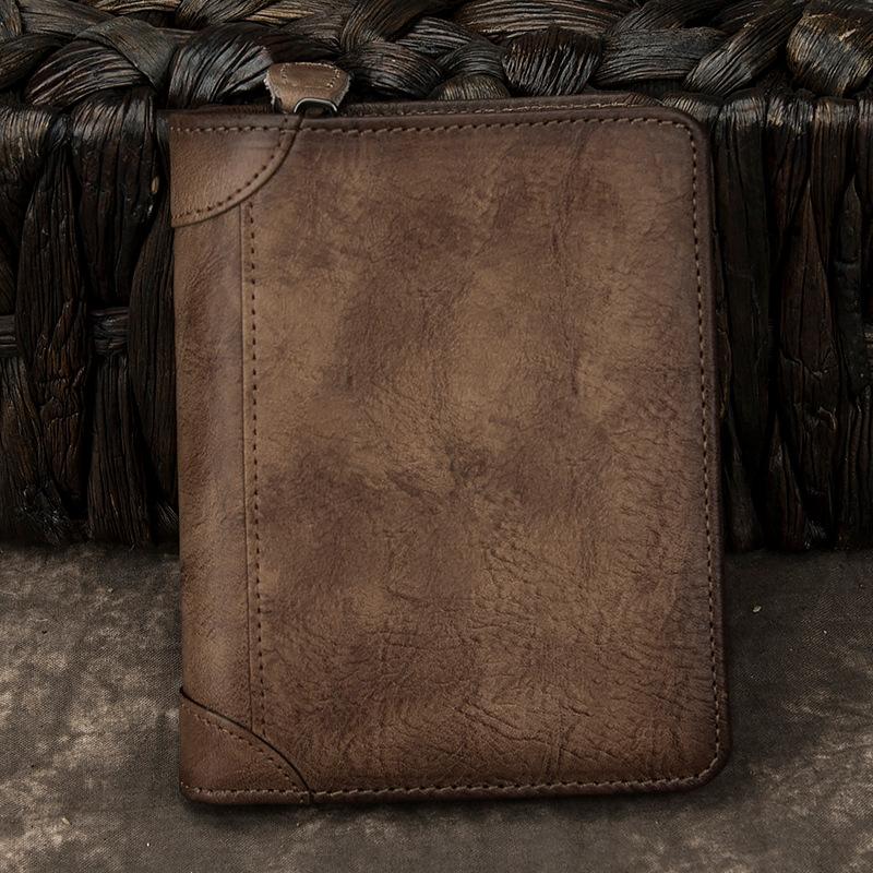 Men's European and American Wallet Short Leather Cowhide Vertical Wallet Driver's License Multifunctional Retro Men's Card Bag Integrated