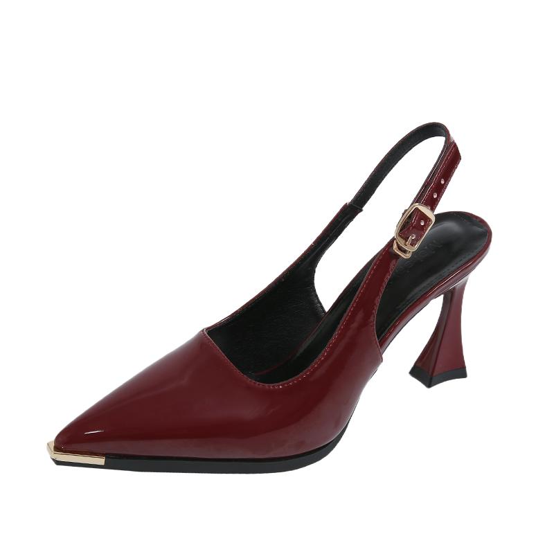 

Мода 2025 Новые Роскошные Дизайнерские Летние Женские Сандалии Модные Туфли-Слингбэки с Острым Носком Женские Элегантные Сандалии на Высоком Каблуке для Вечеринки 39 вино красного