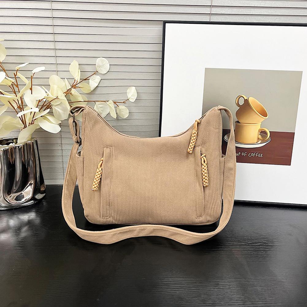 Women Corduroy Large Capacity Stylish Crossbody Bag Adjustable Strap Tote Handbag Trendy Satchel Bag Outdoor Travel Bag