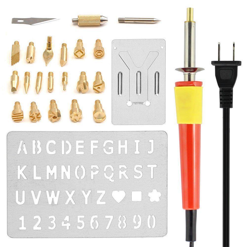 

21-Piece Wood Burning & Leather Stamping Pyrography Pen Set, 110V US Plug