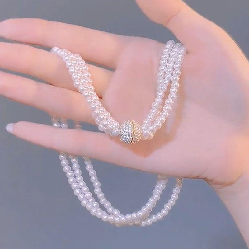 Cold Style Multi-Layer Women s Magnetic Accessible Luxury Pearl Necklace Gold