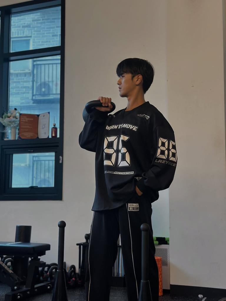 Leijibi Giant Fit Long Sleeve Tee Rugby Jersey Oversized Gym Wear Sweatshirt Running Jersey Block Core M Black 2
