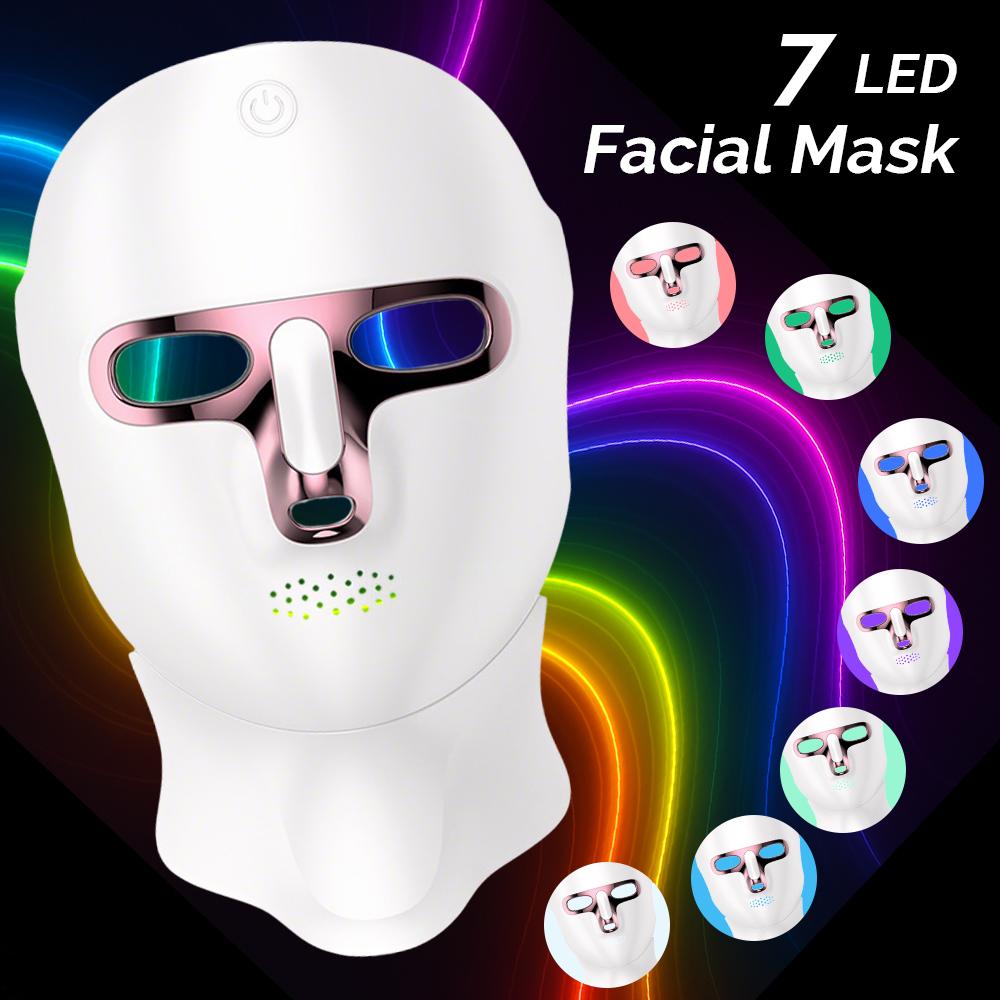 Rechargeable LED Face Neck Mask 7 Colors LED Photon Beauty Mask Machine Facial Lifting Skin Care Tool