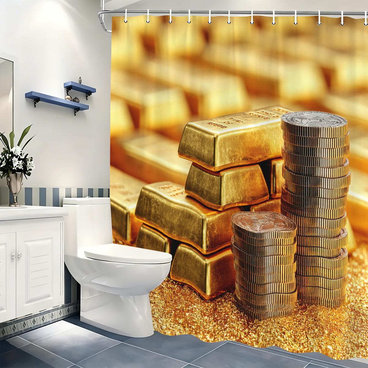 

Luxury Gold-Themed Polyester Shower Curtain - Stylish 2D Printed Bathroom Decor, Unique Bathtub Partition Curtain W60H190(CM)-1 Pcs