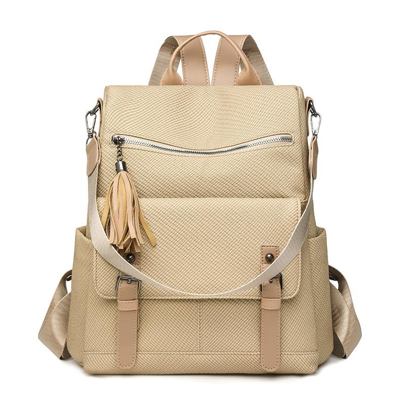 

Vintage Large Capacity Backpack Women s Travel Shoulder Bag Handbag Three-purpose Bag бежевий
