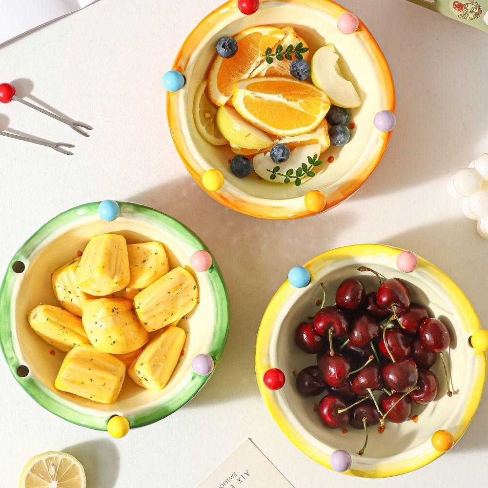 2 in 1 Ceramic Fruit Plate Strawberry Orange Shape Salad Serving Fruit Serving Plate Decoration with Forks Fruit Fork Set