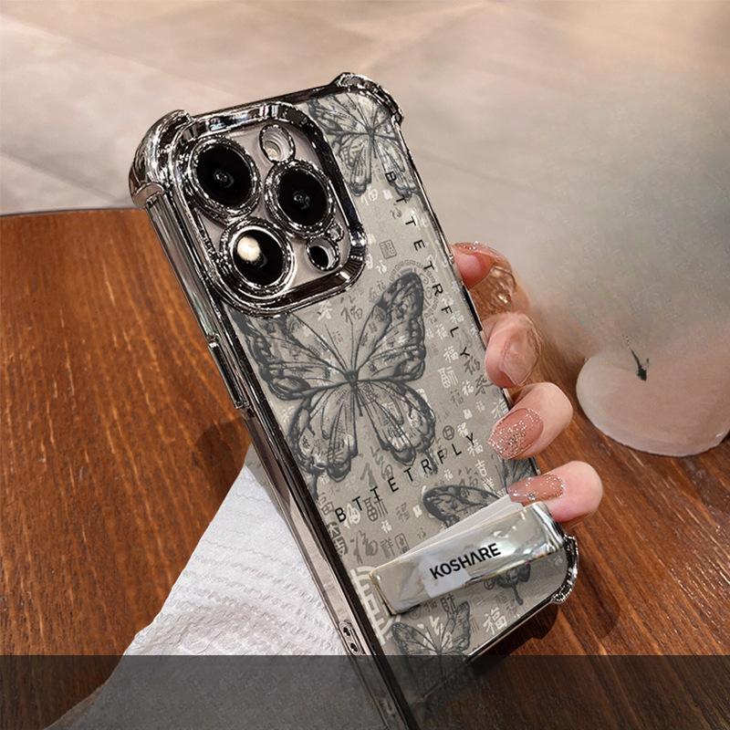 Line Butterfly Stand Suitable for IPhone15promax IPhone Case 14 Baifuka 13 Transparent Silicone 16