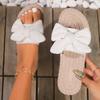 Fashion Women's Artificial Straw Sole Shoes 2024 Summer Designer Bow Flat Weave Beach Flip Flops Ladies Light Slippers Zapatos De Mujer