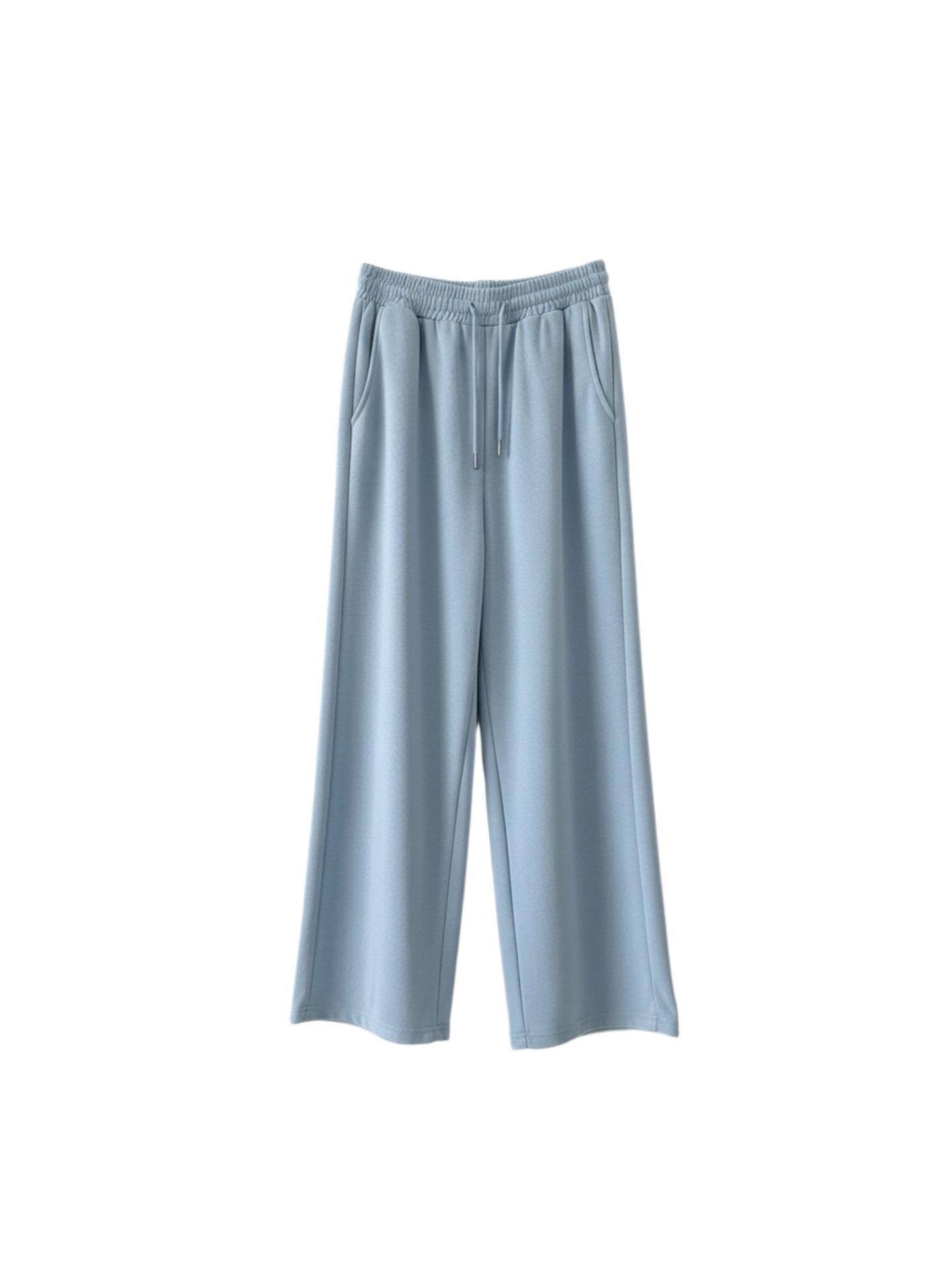 

Korean Style High Waist Wide Leg Casual Pants for Women - Solid Color, Slimming, Drawstring, Loose Fit, Drapey Straight Leg Long Pants M