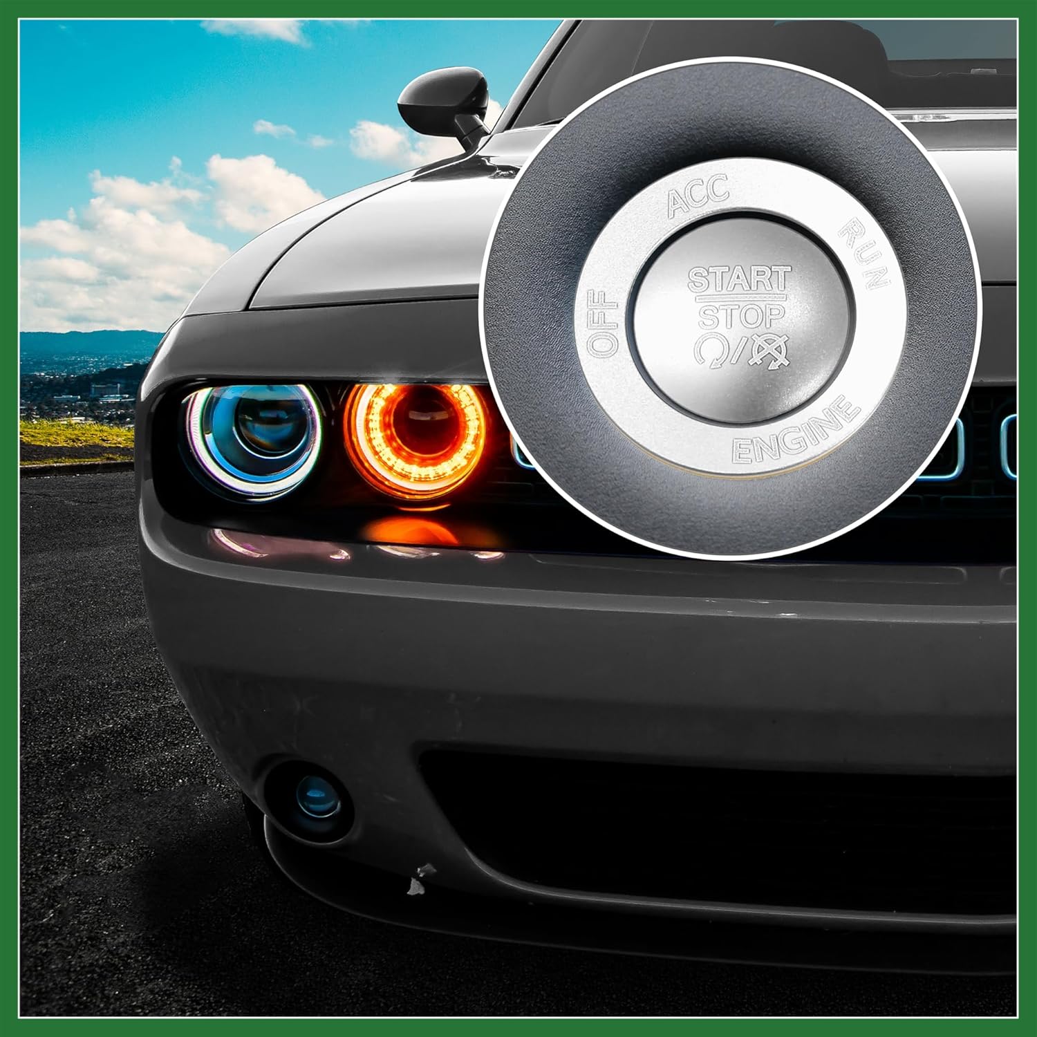 Motoforti Engine Start Stop Button Cover Kit One Click Push Start Button Trim Sticker for Dodge Charger Challenger Durango Aluminum Alloy Silver Tone