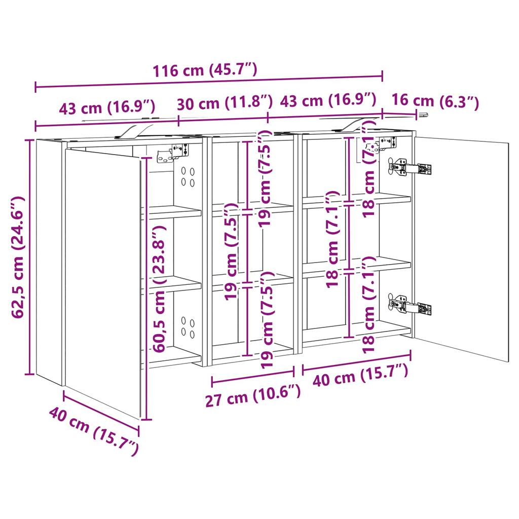 Bathroom Cabinet Set 3 Pcs 116 X 16 X 62.5 Cm Engineered Wood