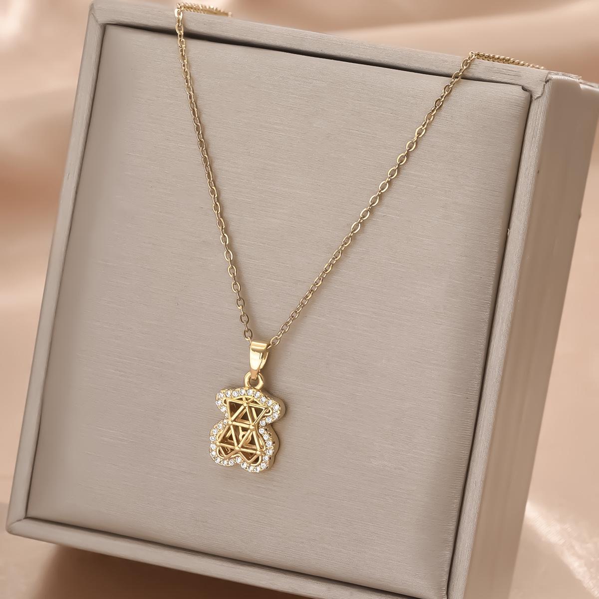 

Cross-border Care Bear Zircon Necklace: Simple Pendant with O-chain золотой